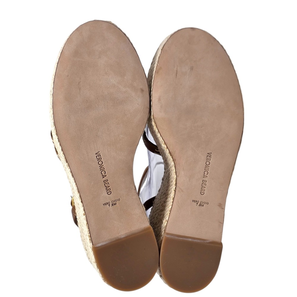 Veronica Beard Philene Platform Wedge Sandals Tan Leather Espadrille 7.5M $375 - Picture 9 of 11